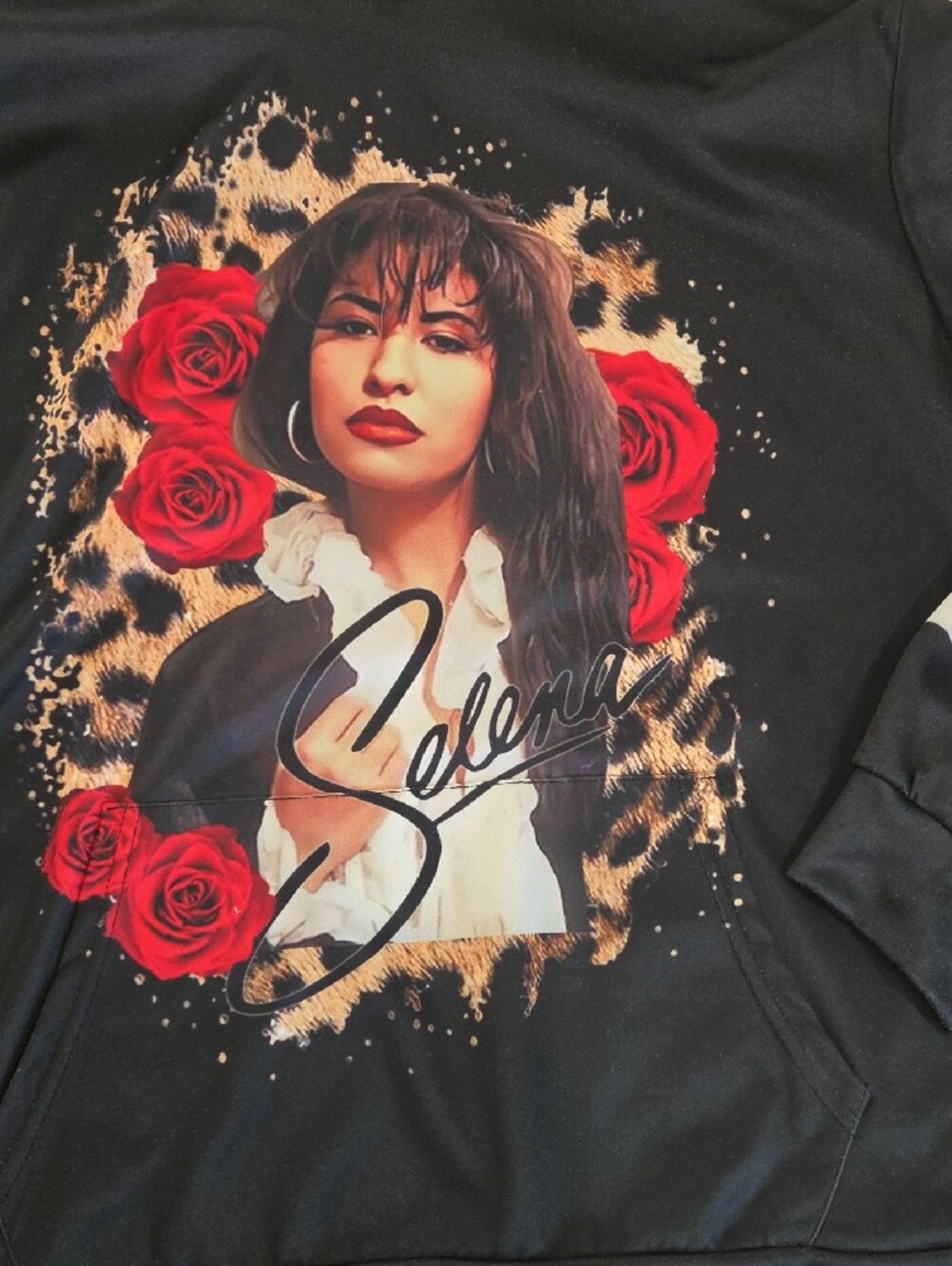 Selena Black Graphic Hoodie with Red Rose Print Unisex Medium - Picture 3 of 8